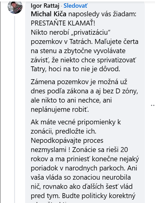 komentár Igora Rattaja pod príspevkom Michala Kiču